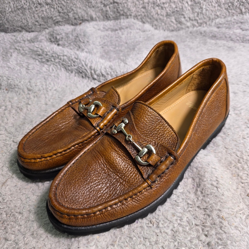 Alan Payne Walker II Deerskin Bit Loafers Brown Pebbled Leather Men 11 Excellent